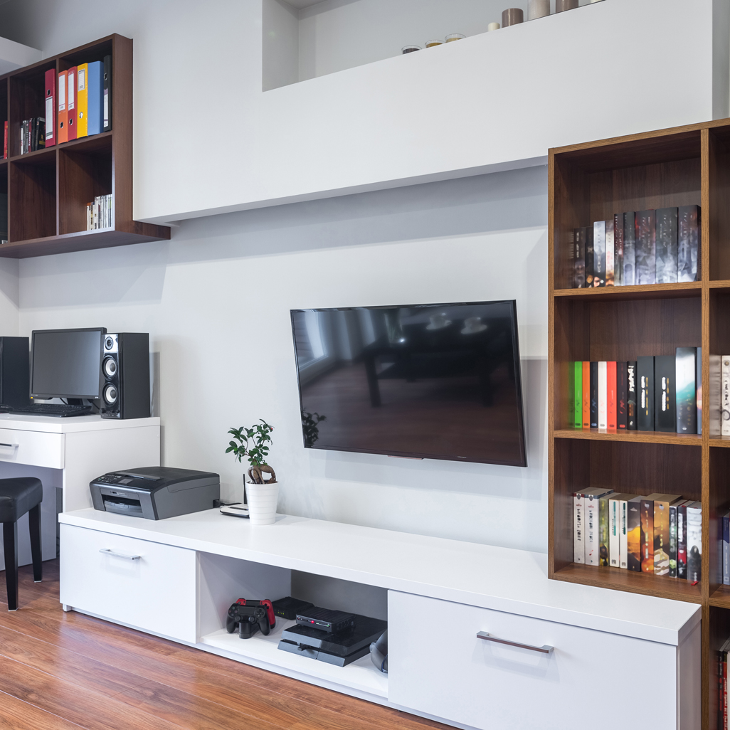 Entertainment Center with Bookshelves and Cabinets